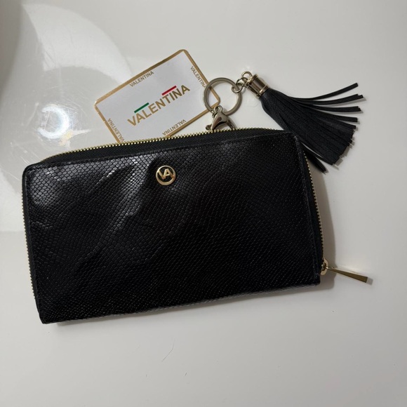 Valentina Handbags - Valentina Textured Black Clutch with Tassel